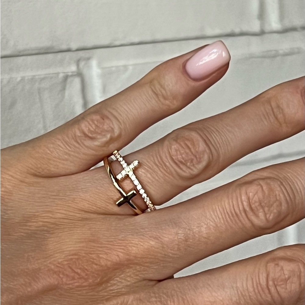 18K Gold Plated Double Cross Ring